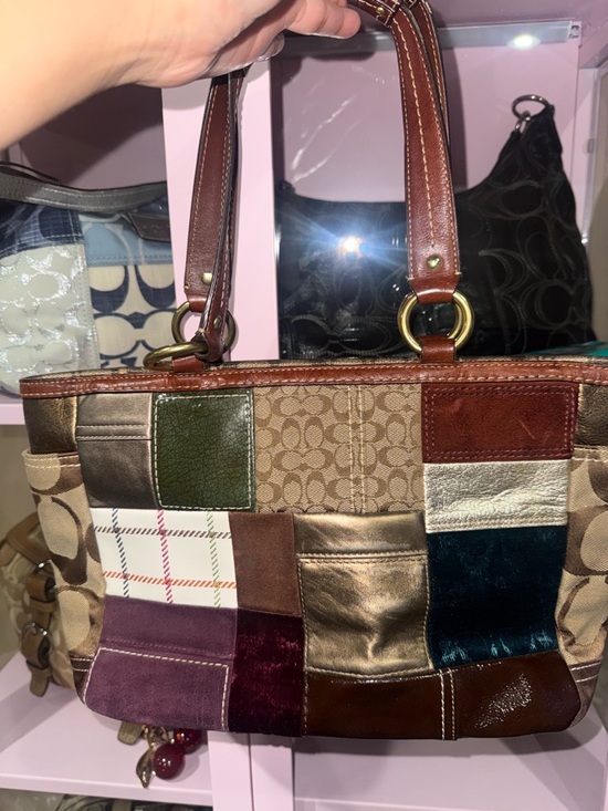 バッグ Coach Tote Bag Patchwork Brown COACH Patchwork Brown Leather Tote Bag - Brown/Multi vintage coach